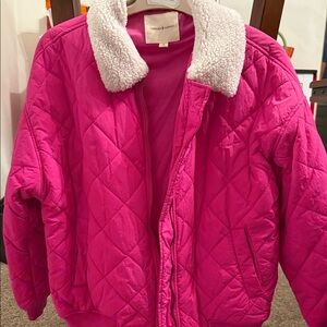 Thread & Supply Pink Puffer Jacket with White Sherpa Collar